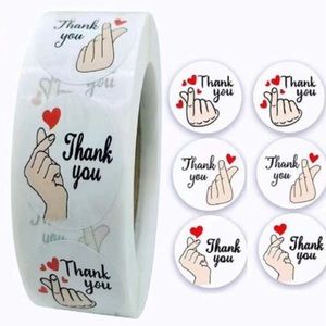 (I) Stickers 1" Thank You W/ Heart Fingers 500ct Labels Korea